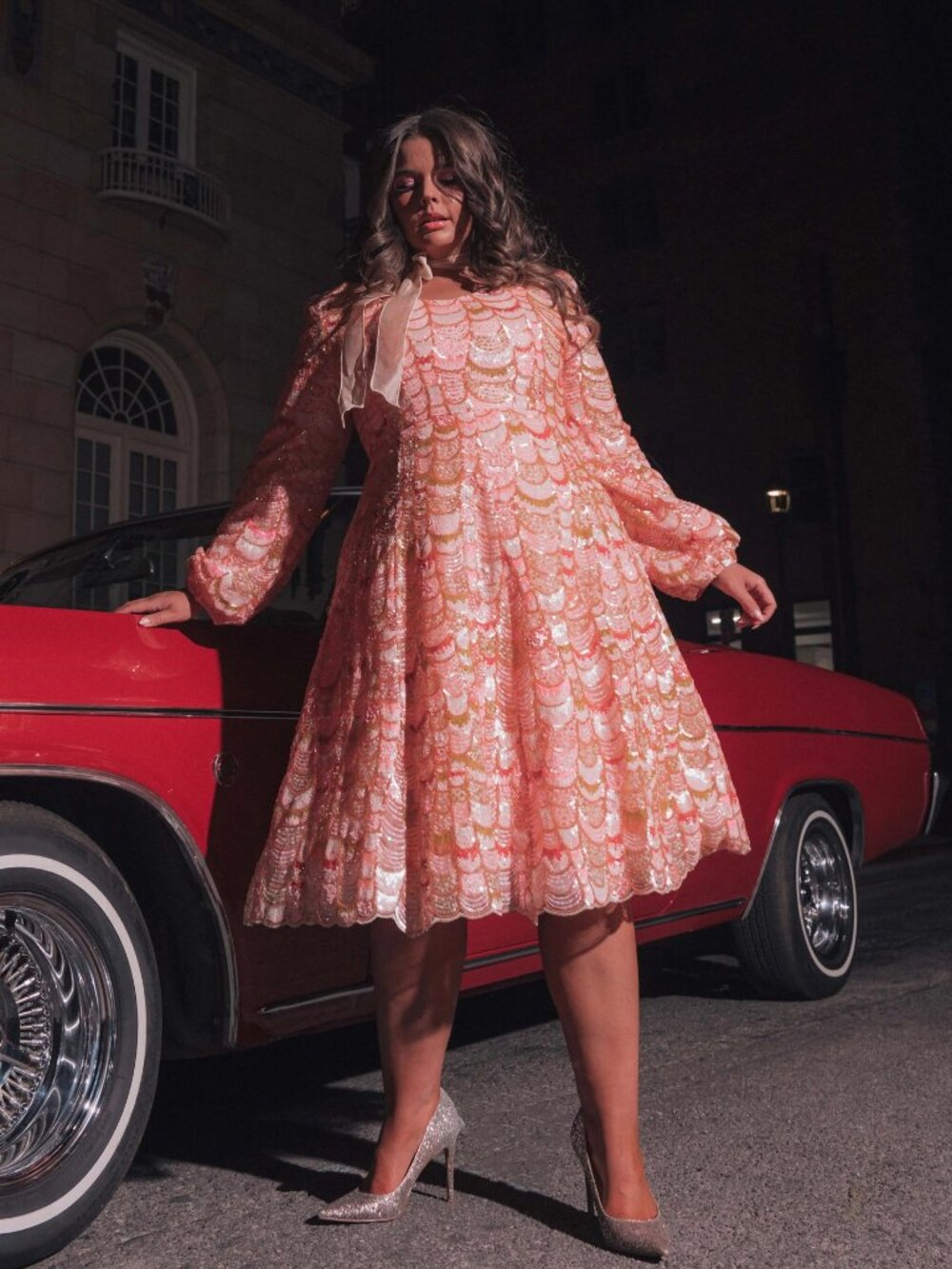 JessaKae NWT Judy Dress in Peach Sequins Long Sleeves size 2X